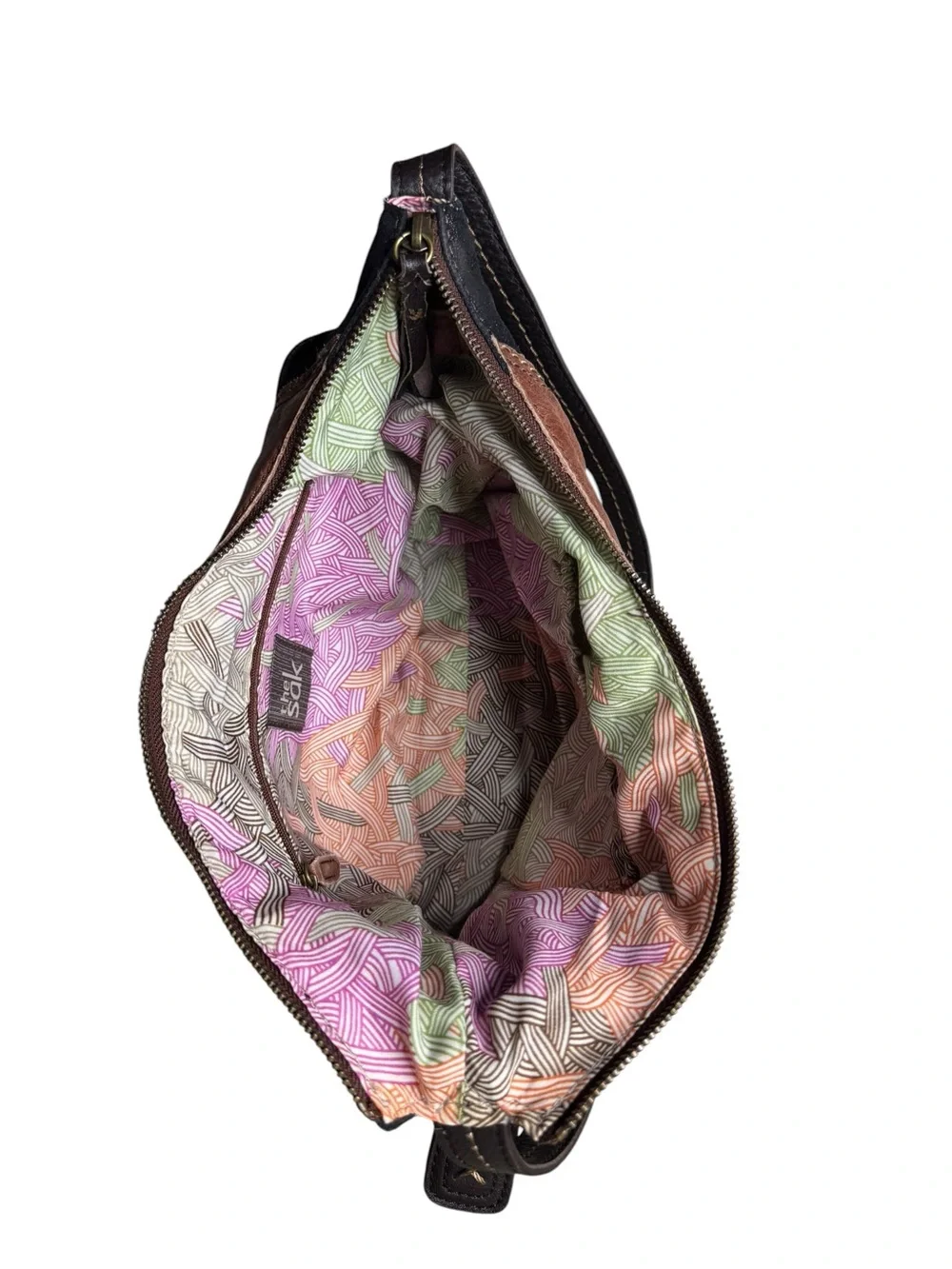 VINTAGE The Sak Kendra Hobo Bag Black Brown Shoulder Strap Y2K Patchwork